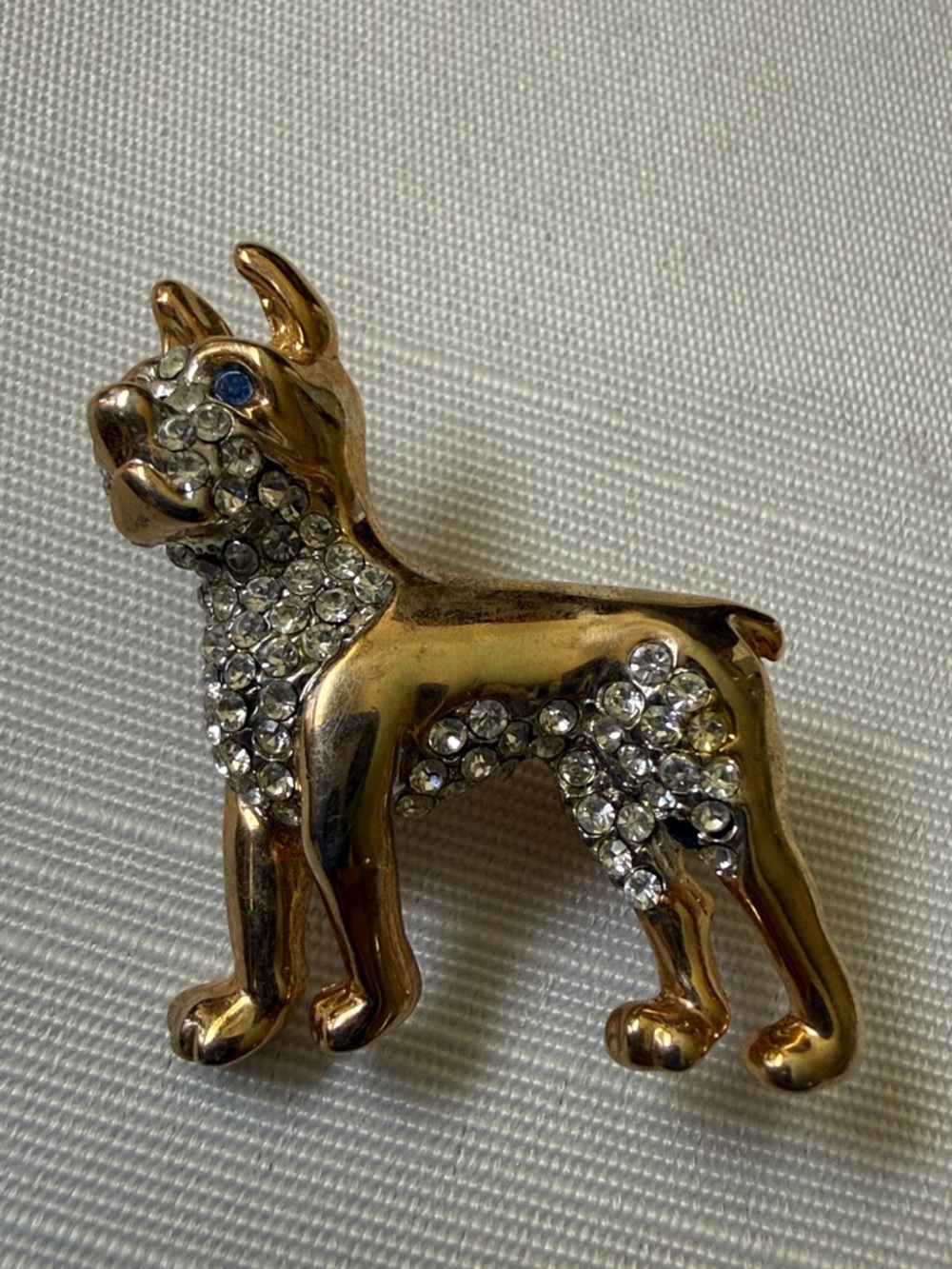 SPHINX Gold Toned Crystal Boxer Dog pin Brooch - Fashion Jewelry Accent